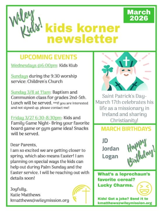 Wiley Church March 2026 Kids Korner